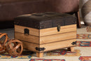 Callen Rustic Dark Brown Faux Leather Upholstered and Oak Brown Storage Ottoman Baxton