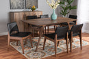 Orella Black Faux Leather Upholstered and Walnut Brown 7-Piece Dining Set Baxton