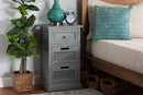 Danielle Gray and Synthetic Rattan 3-Drawer End Table Baxton
