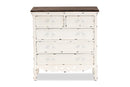 Firenze Two-Tone Walnut Brown and Antique White 5-Drawer Storage Cabinet Baxton