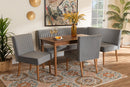 Freda Gray Velvet Upholstered and Walnut Brown 5-Piece Dining Nook Set Baxton