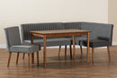 Freda Gray Velvet Upholstered and Walnut Brown 4Pc Dining Nook Set Baxton