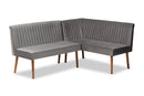 Freda Gray Velvet Upholstered and Walnut Brown 2Pc Dining Nook Banquette Set Baxton