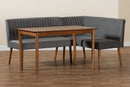 Freda Gray Velvet Upholstered and Walnut Brown 3-Piece Dining Nook Set Baxton