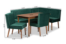 Freda Emerald Green Velvet Upholstered and Walnut Brown 5-Piece Dining Nook Set Baxton