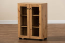Laurien Oak Brown 2-Door Storage Cabinet w/Glass Doors Baxton