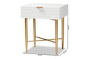 Danica White and Gold Metal 1-Drawer End Table Baxton