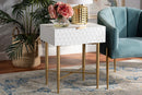 Danica White and Gold Metal 1-Drawer End Table Baxton