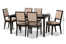 Cyntia Sand Fabric Upholstered and Dark Brown 7-Piece Dining Set Baxton
