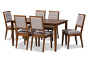 Cyntia Gray Fabric Upholstered and Walnut Brown 7-Piece Dining Set Baxton