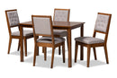 Cyntia Gray Fabric Upholstered and Walnut Brown 5-Piece Dining Set Baxton