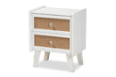 Alya Oak Brown Rattan and White 2-Drawer End Table Baxton