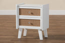 Alya Oak Brown Rattan and White 2-Drawer End Table Baxton