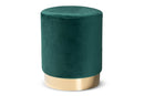 Raya Green Velvet Fabric Upholstered and Gold Finished Metal Ottoman Baxton