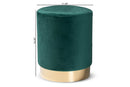 Raya Green Velvet Fabric Upholstered and Gold Finished Metal Ottoman Baxton