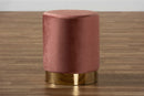 Raya Blush Pink Velvet Fabric Upholstered and Gold Finished Metal Ottoman Baxton