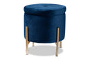 Desma Navy Blue Velvet Fabric Gold Finished Metal Storage Ottoman Baxton
