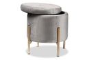 Desma Gray Velvet Fabric Upholstered and Gold Finished Metal Storage Ottoman Baxton