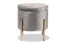Desma Gray Velvet Fabric Upholstered and Gold Finished Metal Storage Ottoman Baxton