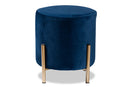 Bisset Navy Blue Velvet Fabric Upholstered and Gold Finished Metal Ottoman Baxton