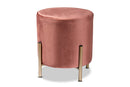 Bisset Pink Velvet Fabric Upholstered and Gold Finished Metal Ottoman Baxton