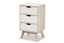Toulan Two-Tone White and Light Brown 3-Drawer End Table Baxton