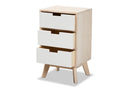Toulan Two-Tone White and Light Brown 3-Drawer End Table Baxton
