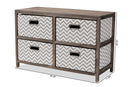 Roxy Gray and White Fabric Upholstered Greywashed Wood 4-Basket Storage Unit Baxton