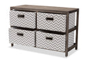 Roxy Gray and White Fabric Upholstered Greywashed Wood 4-Basket Storage Unit Baxton