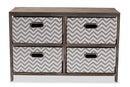 Roxy Gray and White Fabric Upholstered Greywashed Wood 4-Basket Storage Unit Baxton
