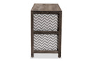 Roxy Gray and White Fabric Upholstered Greywashed Wood 4-Basket Storage Unit Baxton