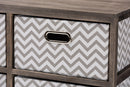 Roxy Gray and White Fabric Upholstered Greywashed Wood 4-Basket Storage Unit Baxton