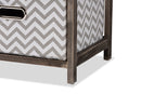 Roxy Gray and White Fabric Upholstered Greywashed Wood 4-Basket Storage Unit Baxton