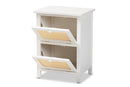 Marlena White and Rattan 2-Door End Table Baxton