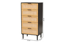 Jaeger Espresso Brown Wood and Rattan 5-Drawer Storage Cabinet Baxton