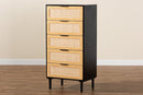 Jaeger Espresso Brown Wood and Rattan 5-Drawer Storage Cabinet Baxton