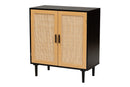 Jaeger Espresso Brown Wood and Rattan 2-Door Storage Cabinet Baxton