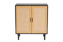 Jaeger Espresso Brown Wood and Rattan 2-Door Storage Cabinet Baxton