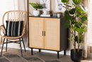 Jaeger Espresso Brown Wood and Rattan 2-Door Storage Cabinet Baxton