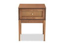 Nikita Ash Walnut and Rattan 1-Drawer Nightstand Baxton