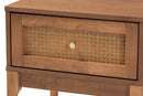 Nikita Ash Walnut and Rattan 1-Drawer Nightstand Baxton