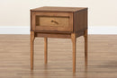 Nikita Ash Walnut and Rattan 1-Drawer Nightstand Baxton