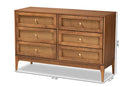 Nikita Ash Walnut and Rattan 6-Drawer Dresser Baxton