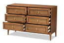 Nikita Ash Walnut and Rattan 6-Drawer Dresser Baxton