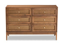 Nikita Ash Walnut and Rattan 6-Drawer Dresser Baxton