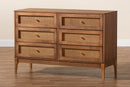 Nikita Ash Walnut and Rattan 6-Drawer Dresser Baxton