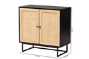 Leonie Espresso Brown and Natural Rattan 2-Door Storage Cabinet Baxton