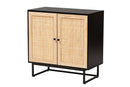 Leonie Espresso Brown and Natural Rattan 2-Door Storage Cabinet Baxton