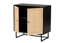 Leonie Espresso Brown and Natural Rattan 2-Door Storage Cabinet Baxton