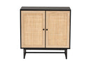 Leonie Espresso Brown and Natural Rattan 2-Door Storage Cabinet Baxton